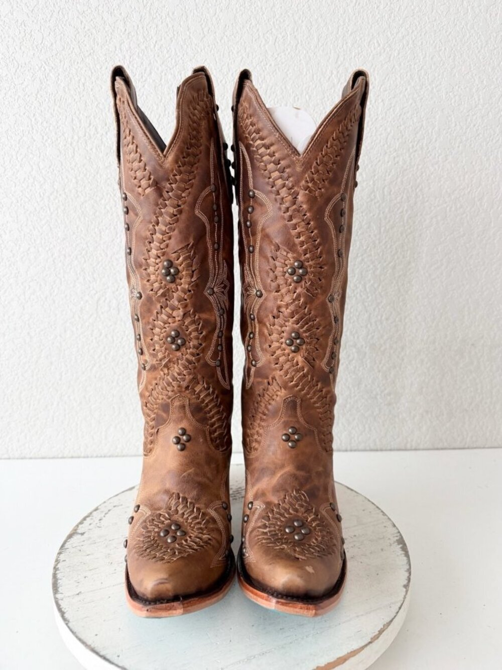 Lane COSSETTE Cowboy Boots Cognac Brown Western Cowgirl Tall Snip Toe Size 7.5 - Picture 5 of 13